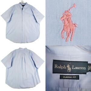 Polo Ralph Lauren Shirt Oxford Mens Size 2XB SS Blue Solid Button Down